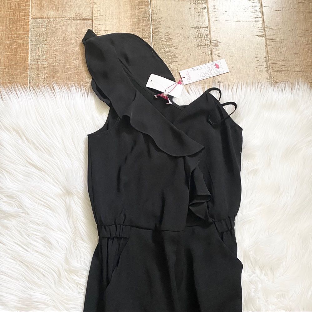 Nwt! Parker Addison Black Faux Wrap Asymmetric Shoulder Ruffle Jumpsuit 0 — image 3 of 8
